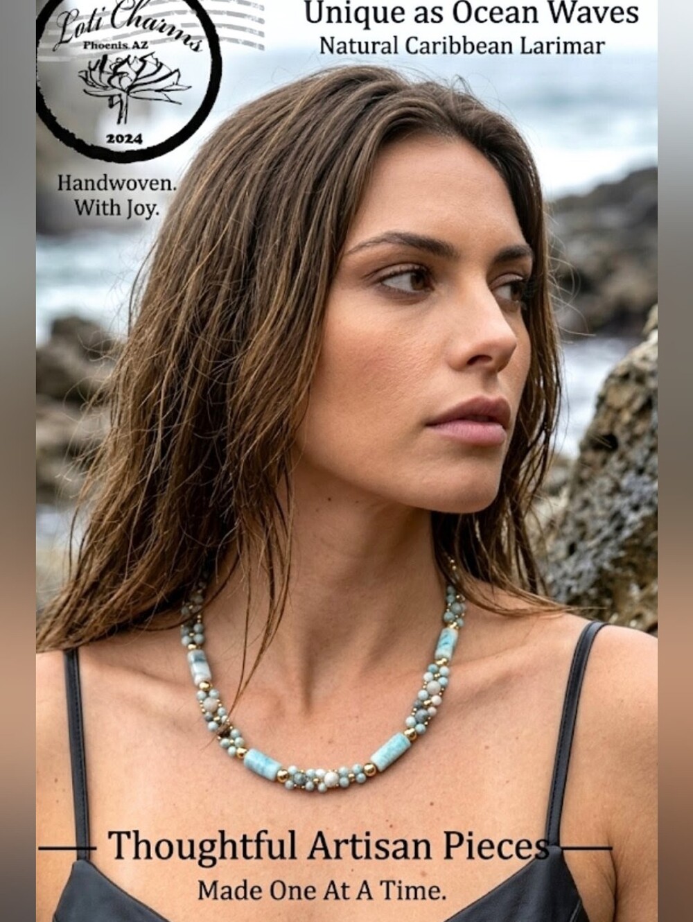 Beach Summer Blue Natural Larimar Handwoven In Bohemian Artisan Necklace